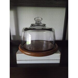 Vintage Dolphin Teakwood Cheese Dome with Glass Cover Thailand Mid Century
